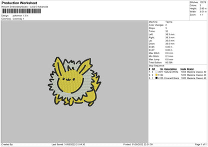 Pokemon 1 Embroidery File 4 size