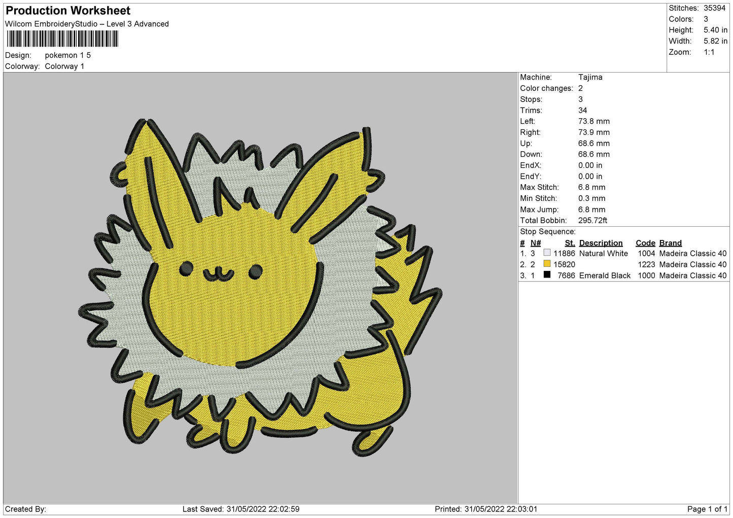 Pokemon 1 Embroidery File 4 size