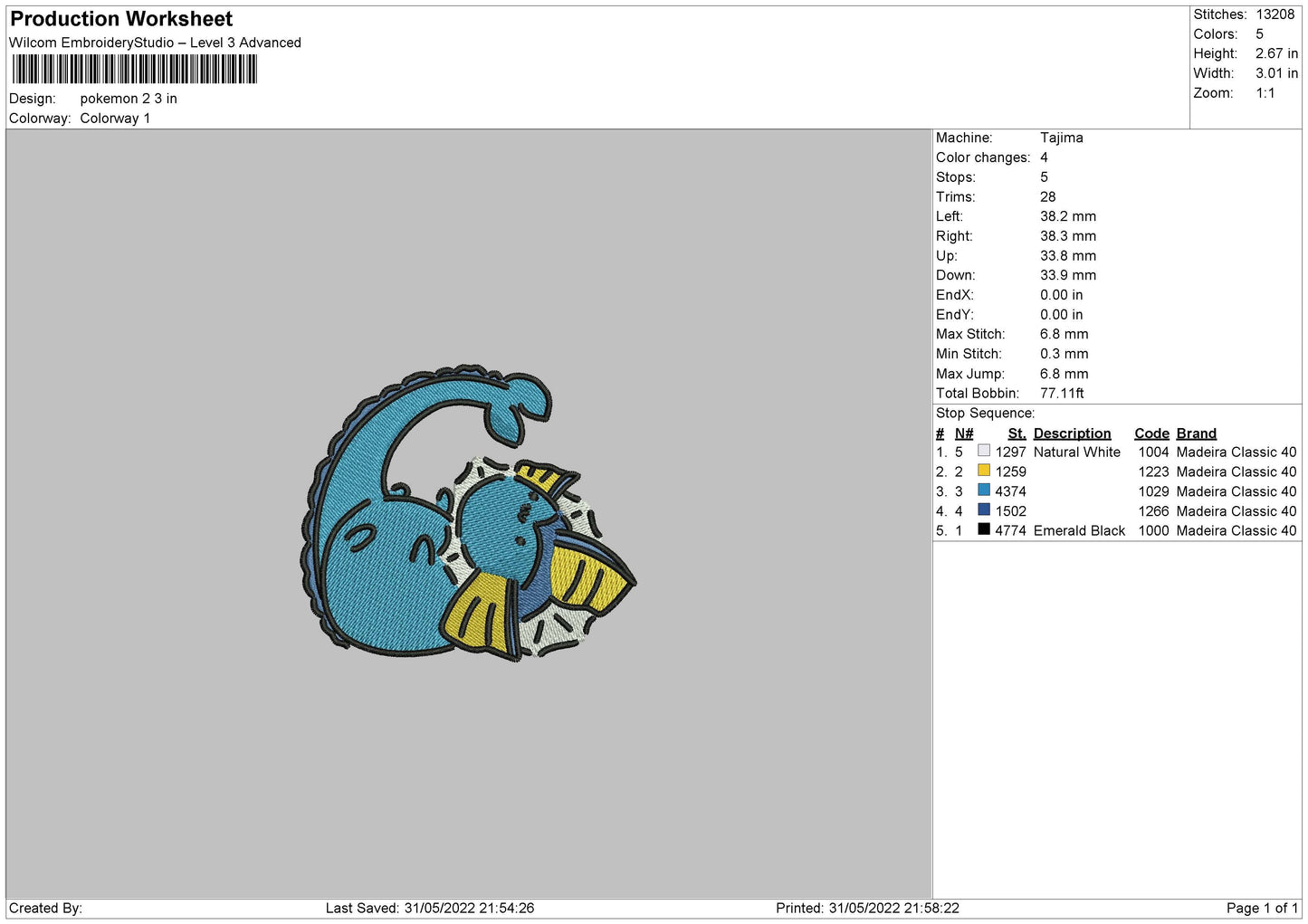 Pokemon 2 Embroidery File 4 size