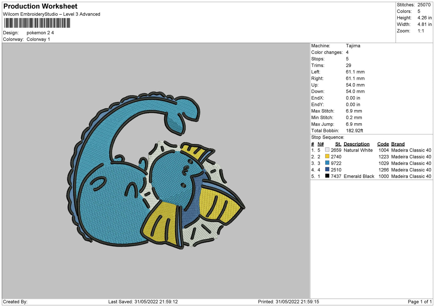 Pokemon 2 Embroidery File 4 size