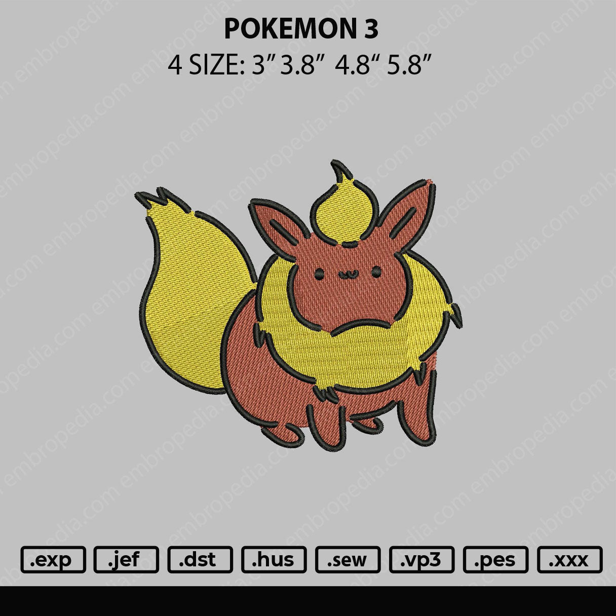 Pokemon 3 Embroidery File 4 size