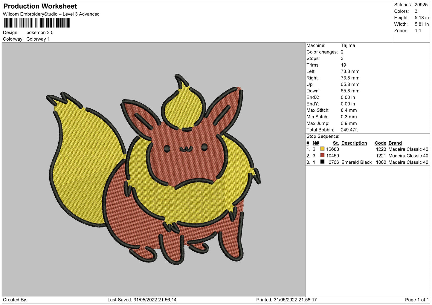 Pokemon 3 Embroidery File 4 size
