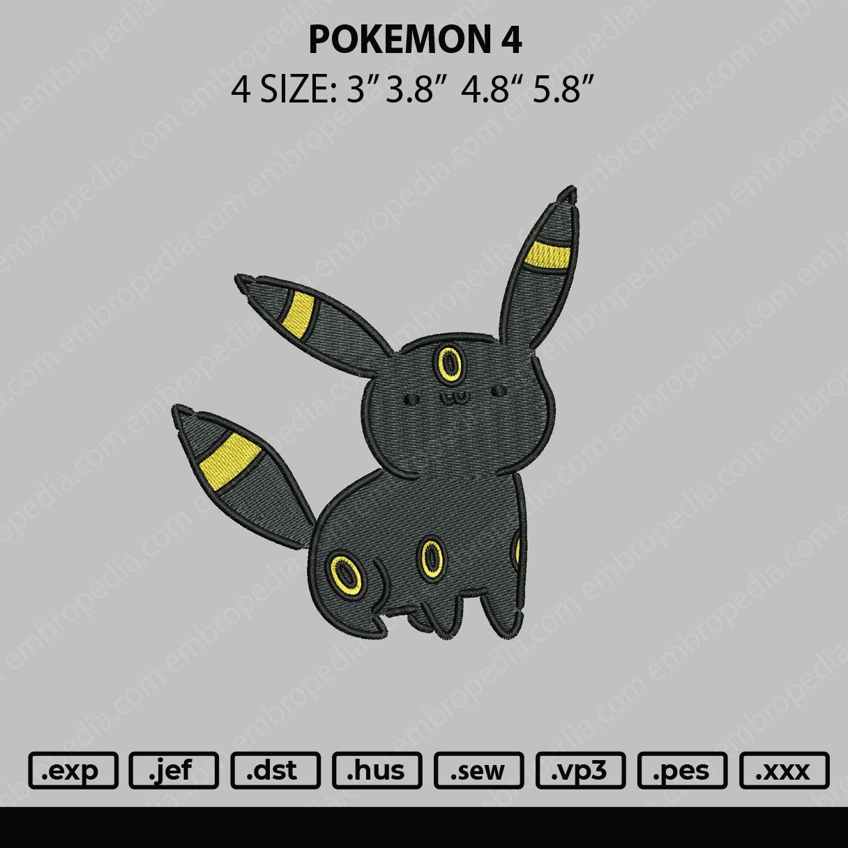 Pokemon 4 Embroidery File 4 size