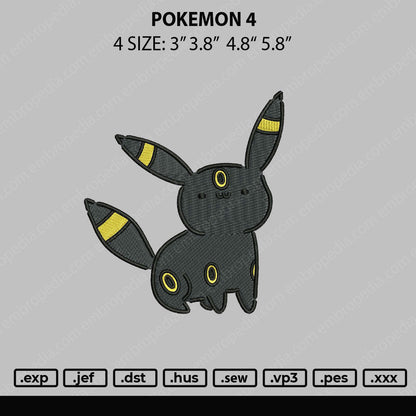 Pokemon 4 Embroidery File 4 size