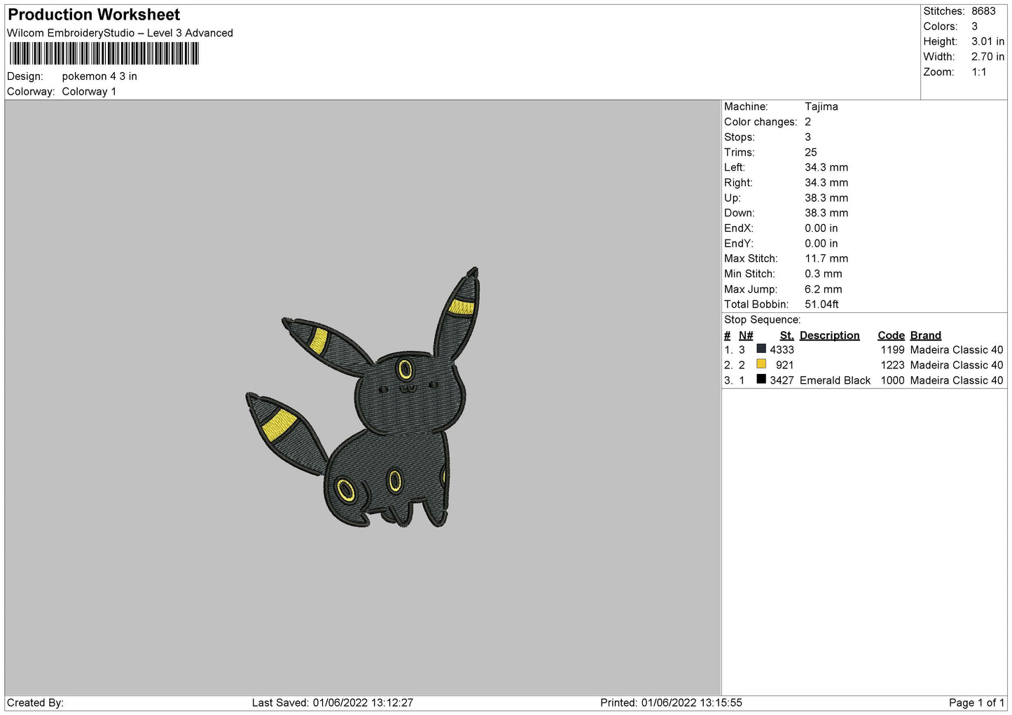 Pokemon 4 Embroidery File 4 size
