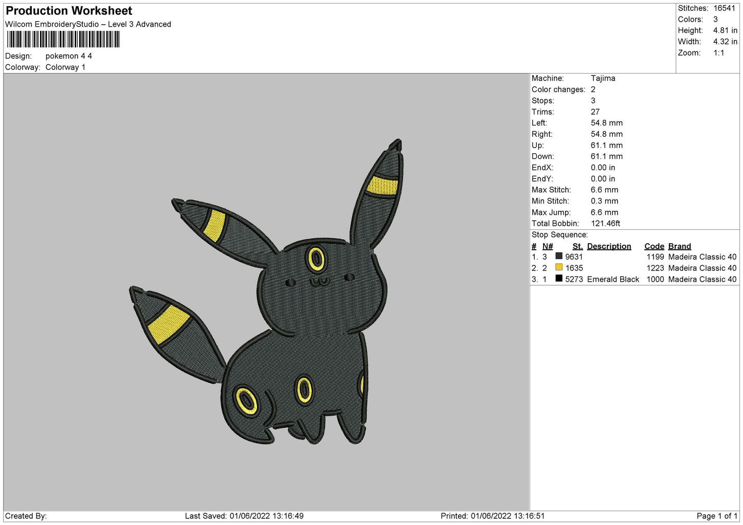 Pokemon 4 Embroidery File 4 size