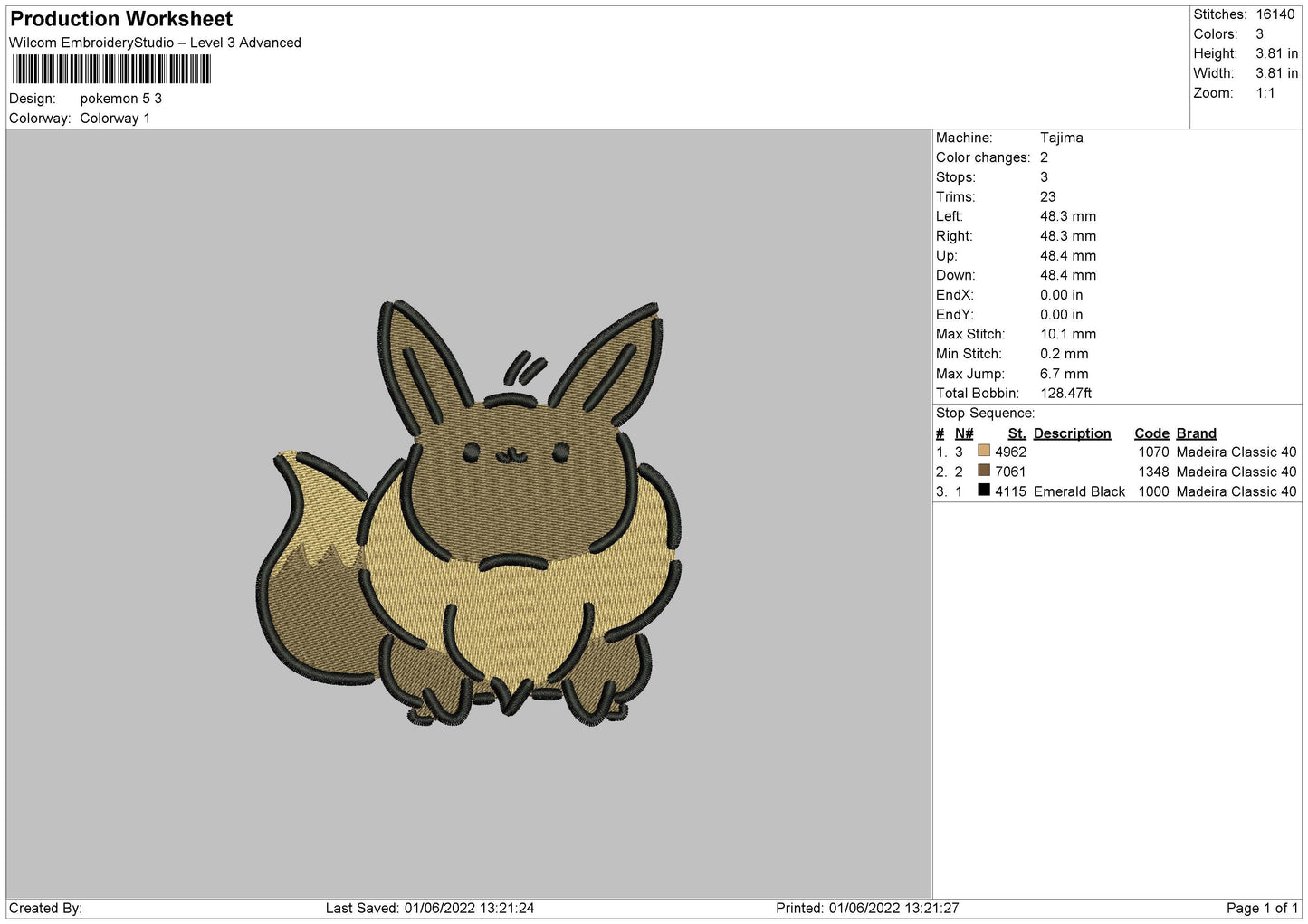 Pokemon 5 Embroidery File 4 size