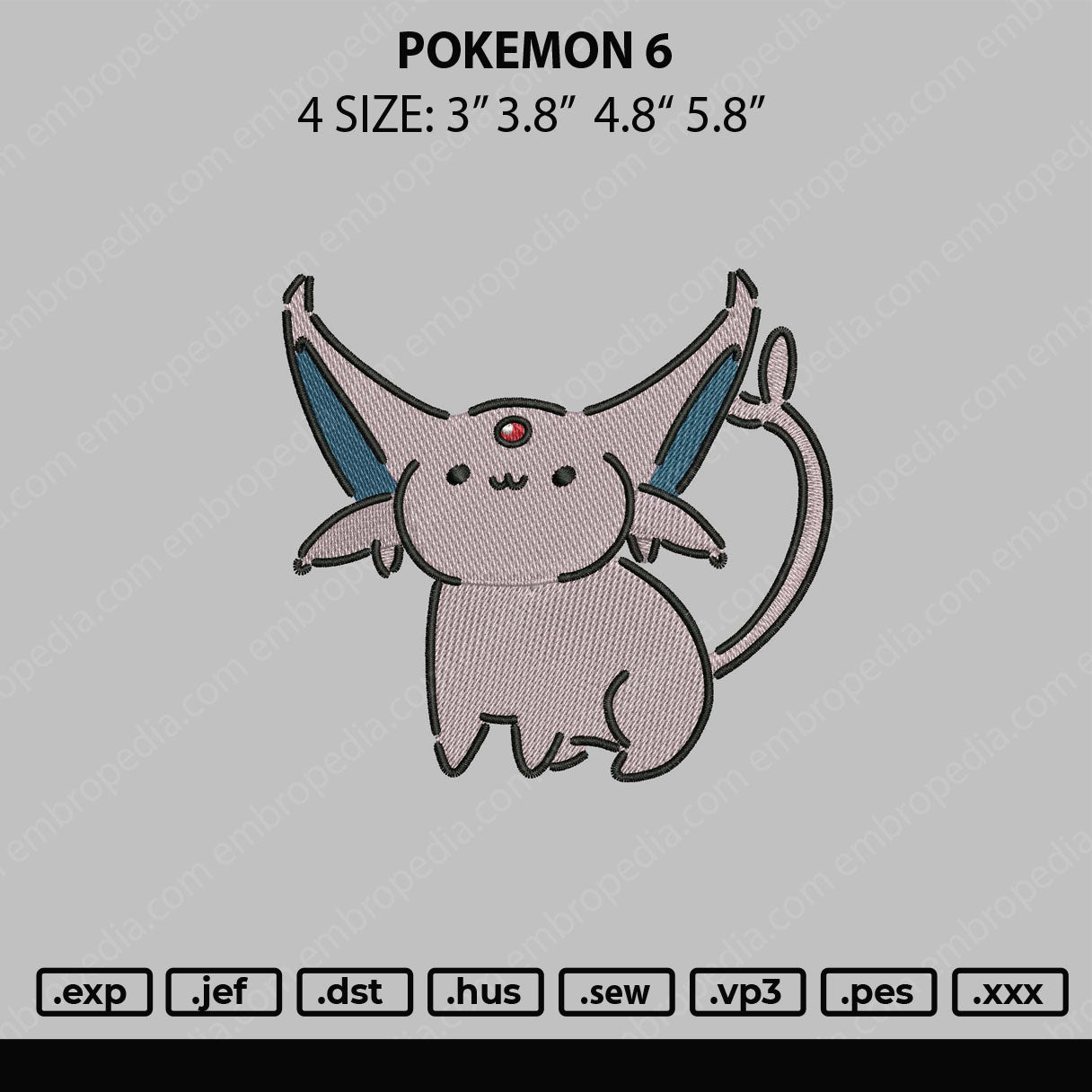 Pokemon 6 Embroidery File 4 size