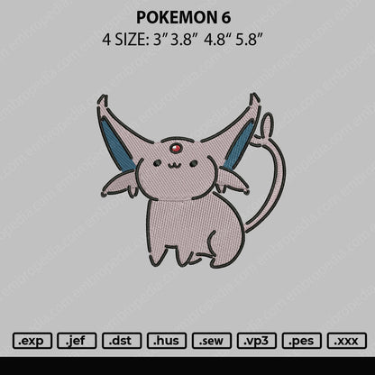 Pokemon 6 Embroidery File 4 size