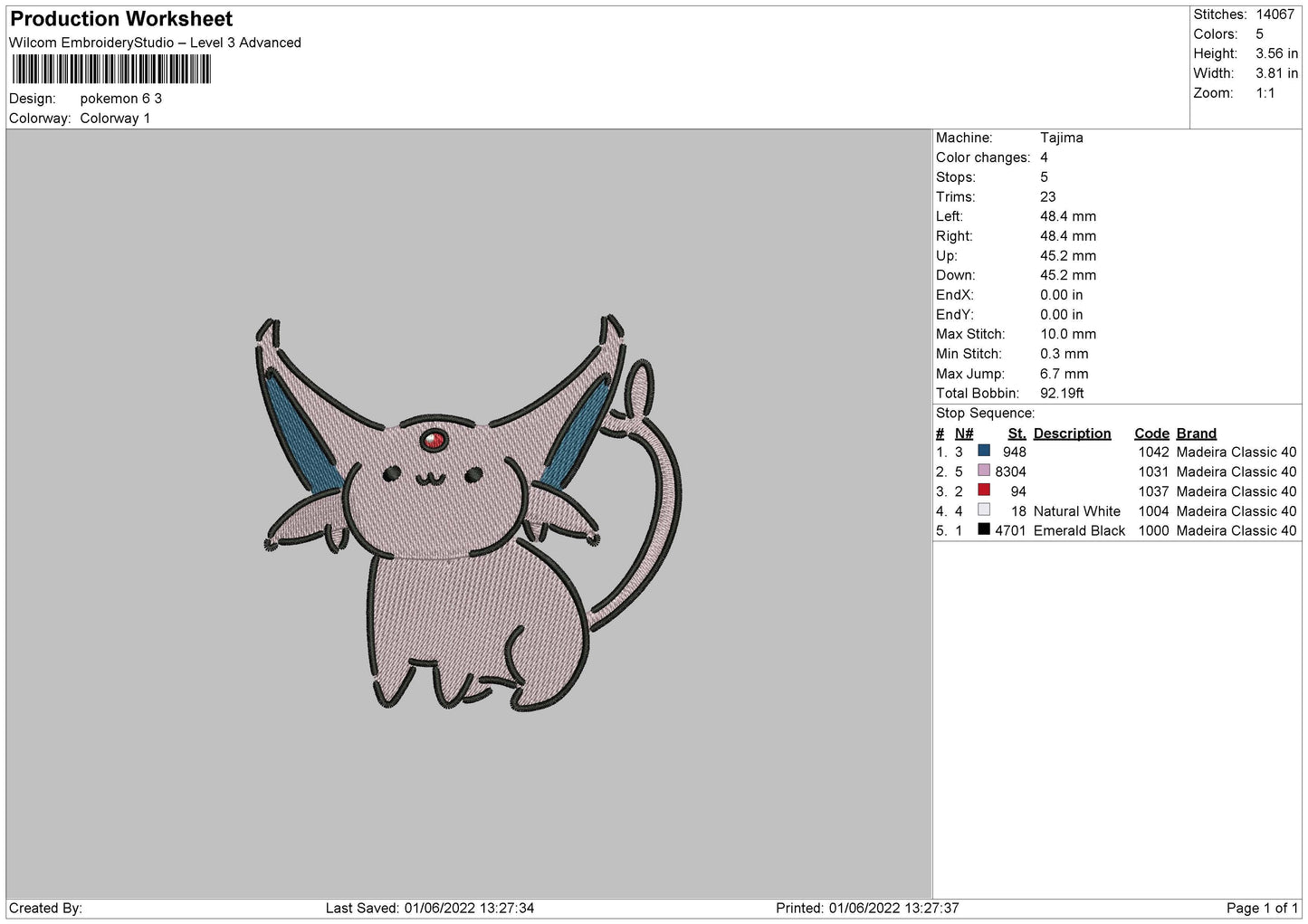 Pokemon 6 Embroidery File 4 size