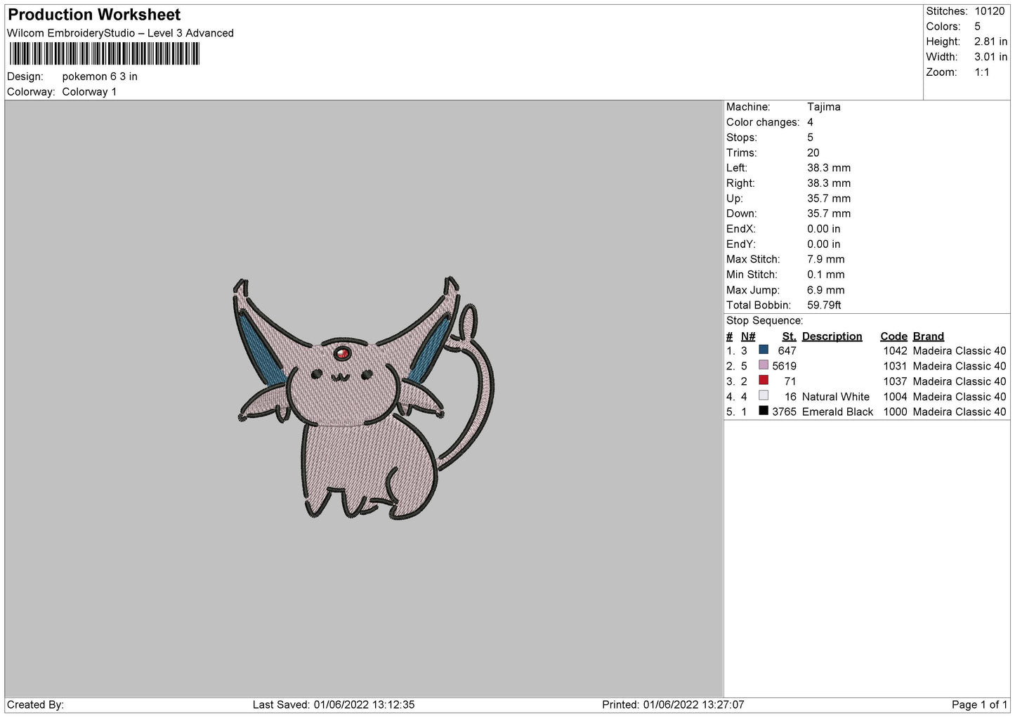 Pokemon 6 Embroidery File 4 size