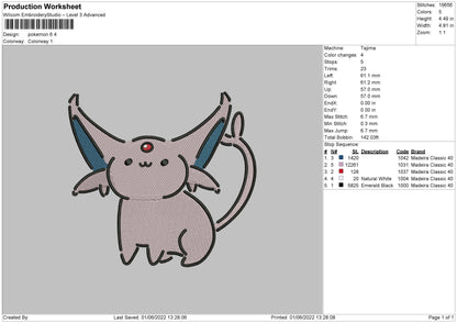 Pokemon 6 Embroidery File 4 size