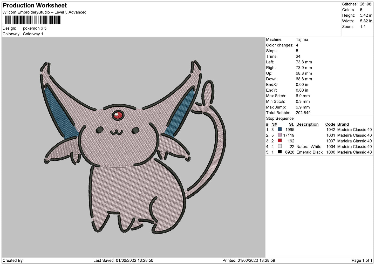Pokemon 6 Embroidery File 4 size
