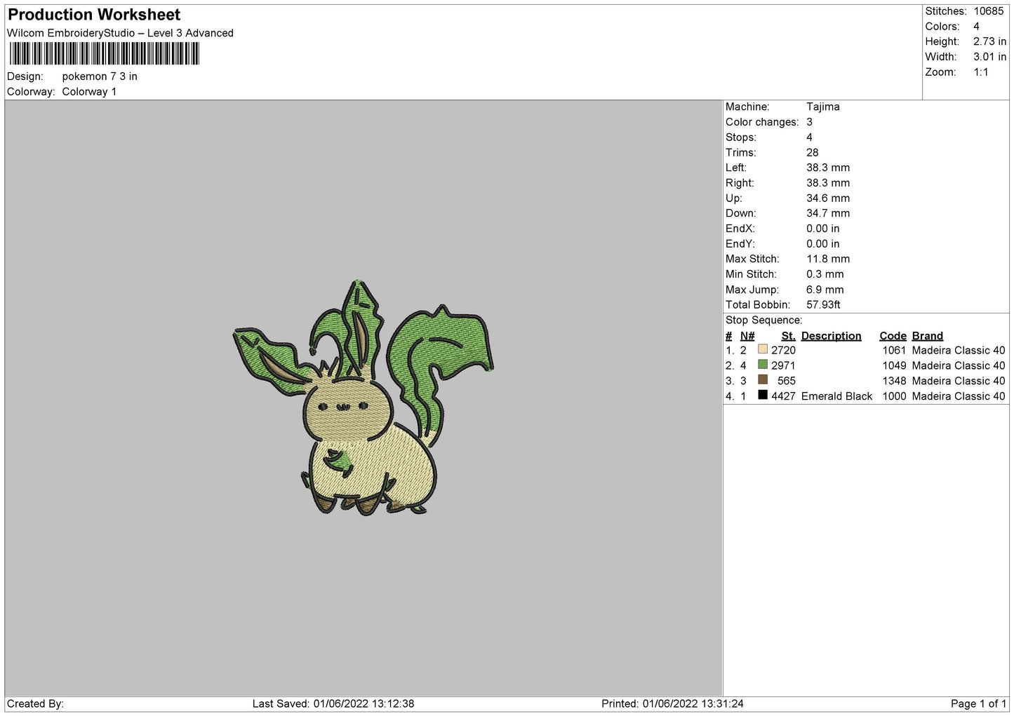 Pokemon 7 Embroidery File 4 size