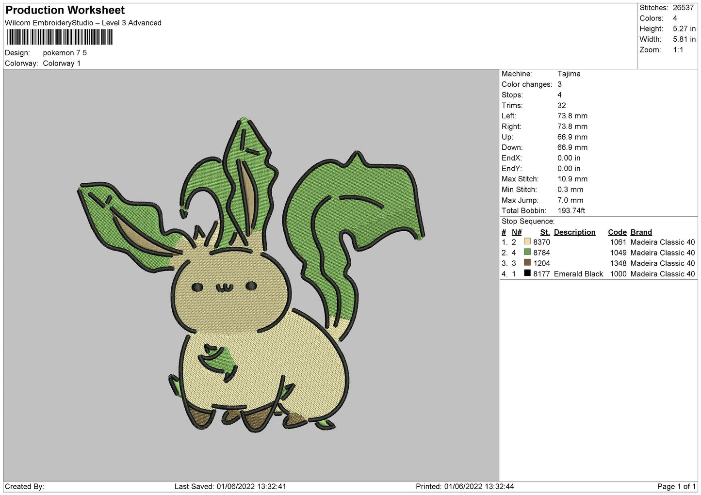 Pokemon 7 Embroidery File 4 size