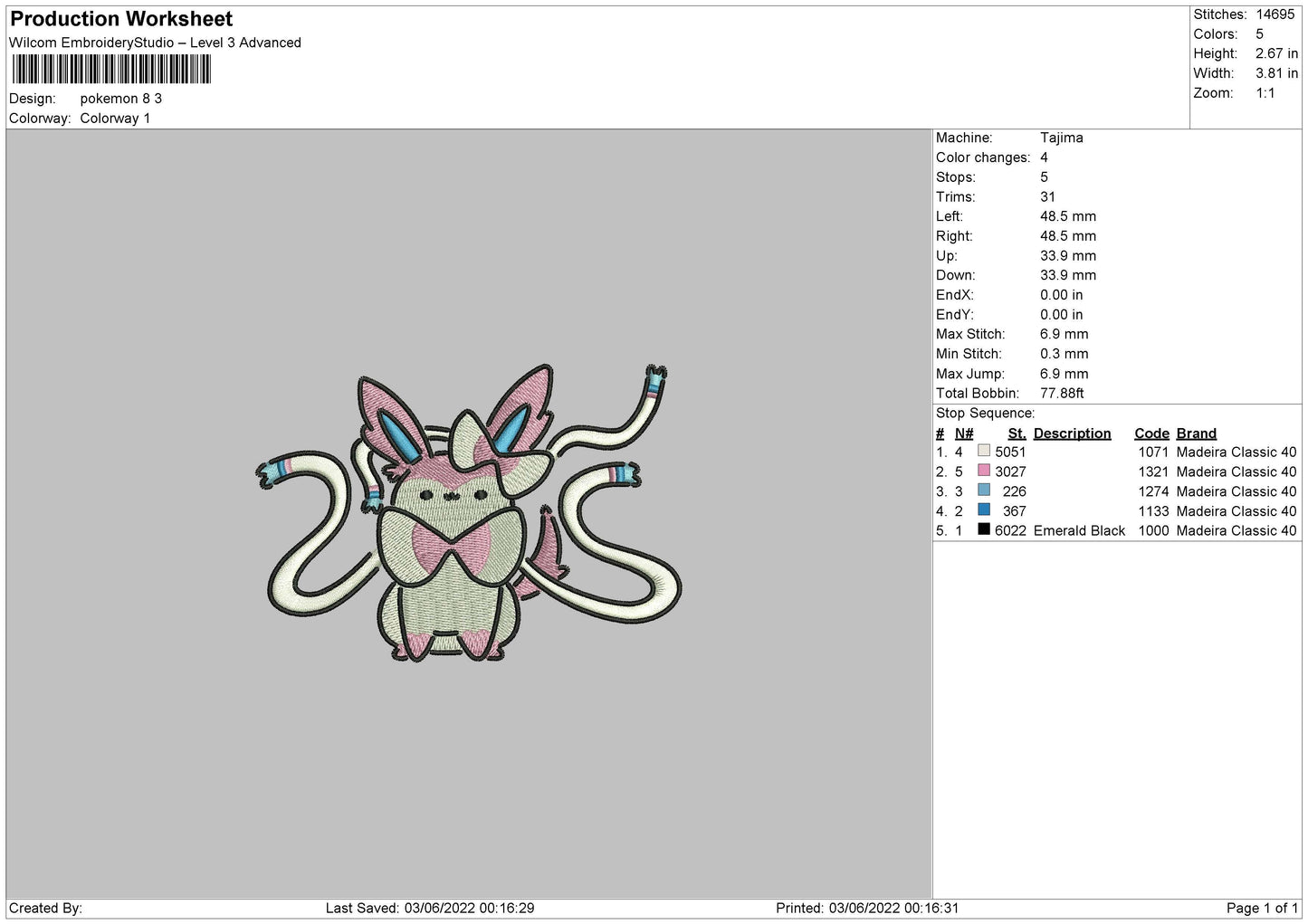 Pokemon 8 Embroidery File 4 size