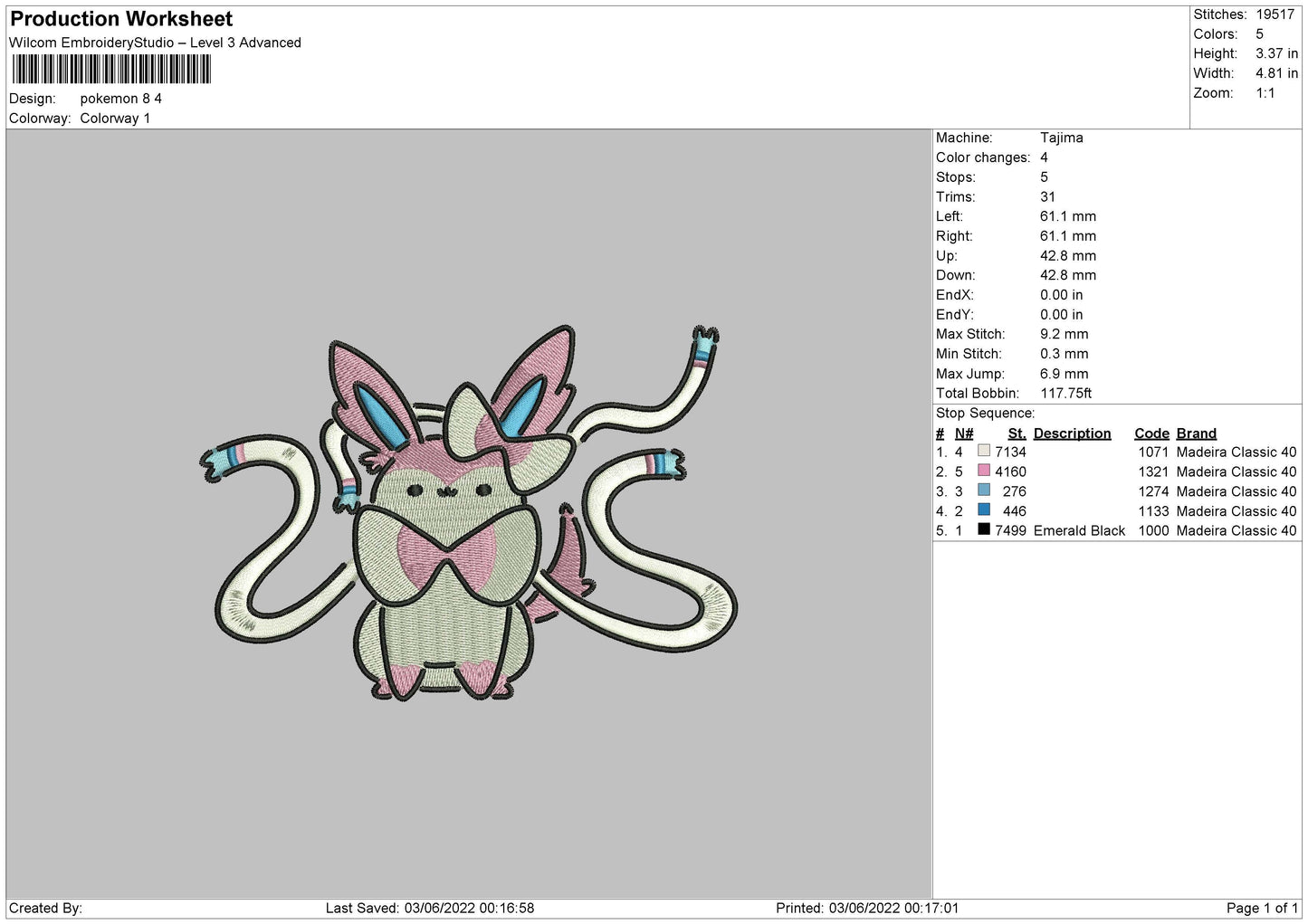 Pokemon 8 Embroidery File 4 size
