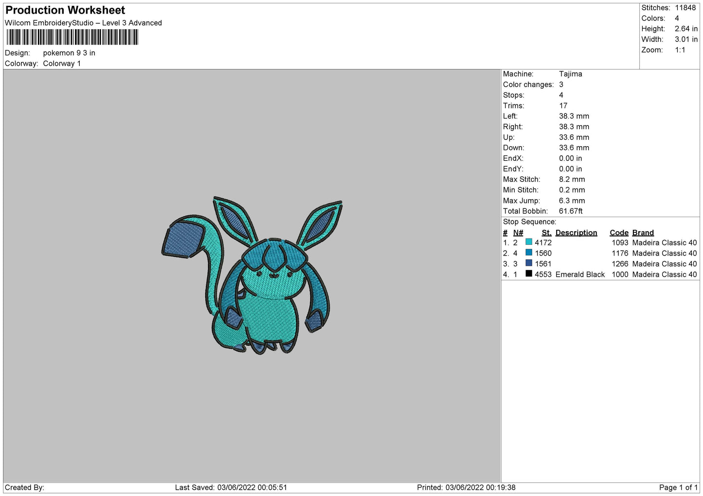 Pokemon 9 Embroidery File 4 size