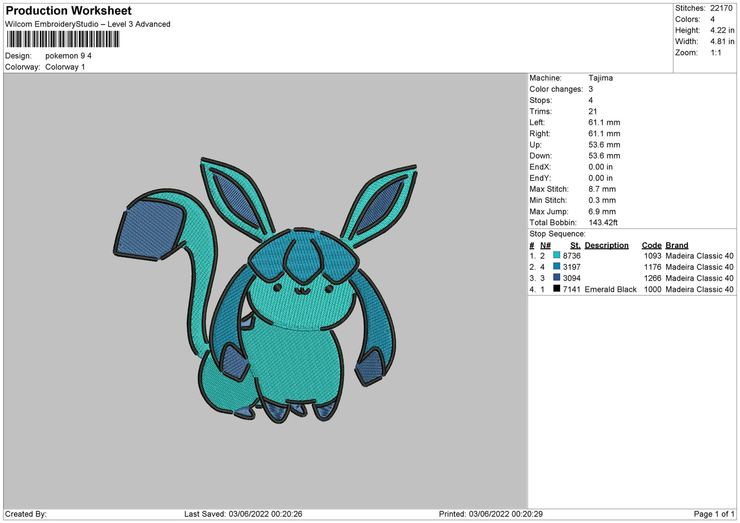 Pokemon 9 Embroidery File 4 size