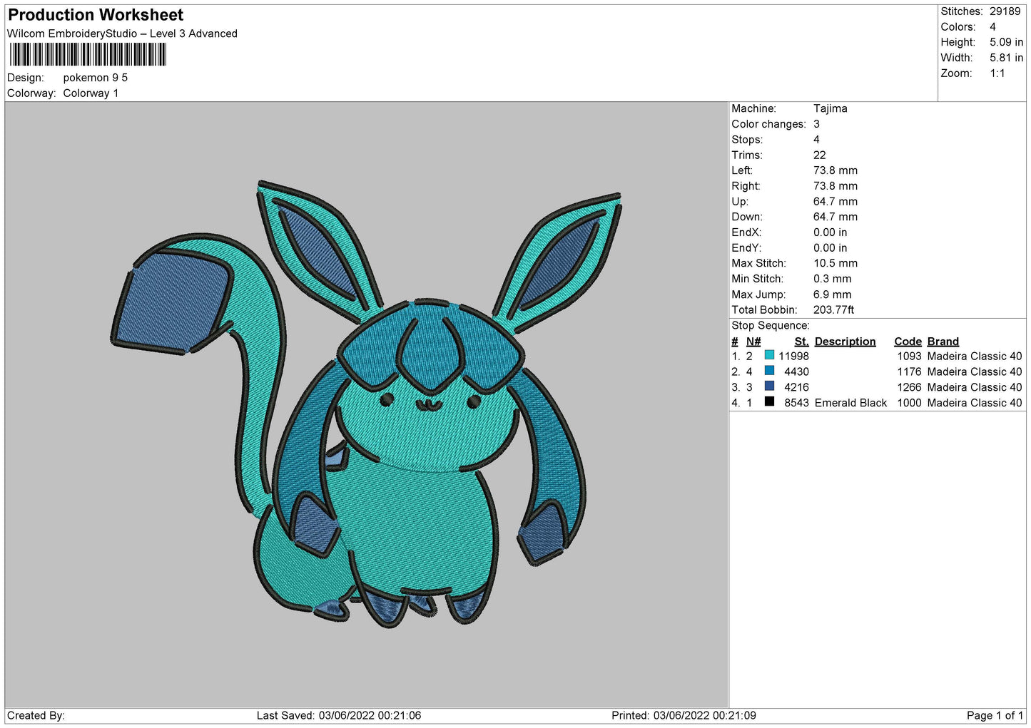 Pokemon 9 Embroidery File 4 size