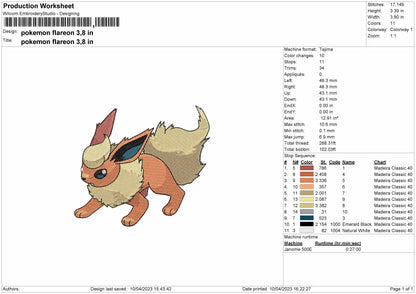 Pokemon Flareon Embroidery File 6 sizes