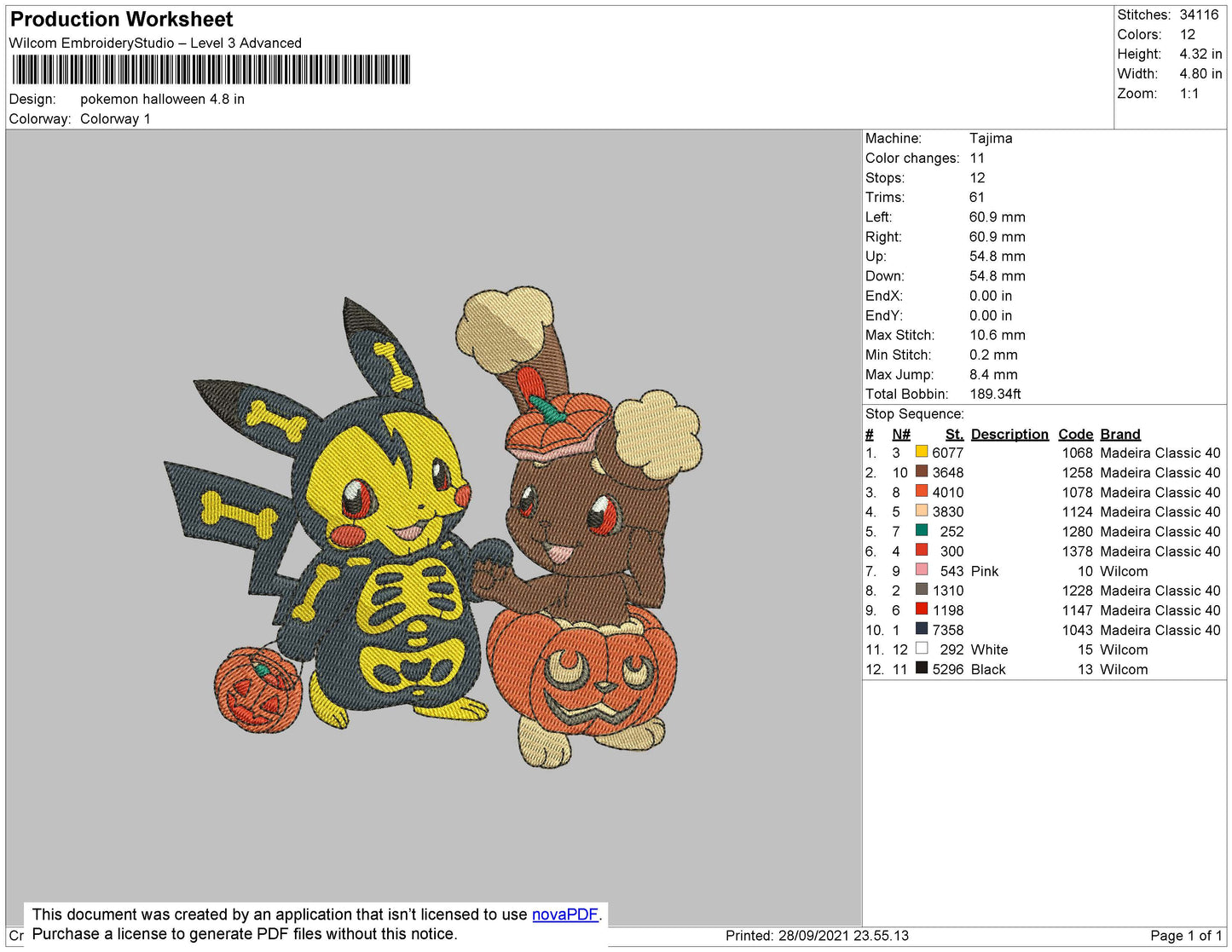 Pokemon Halloween Embroidery File 4 size