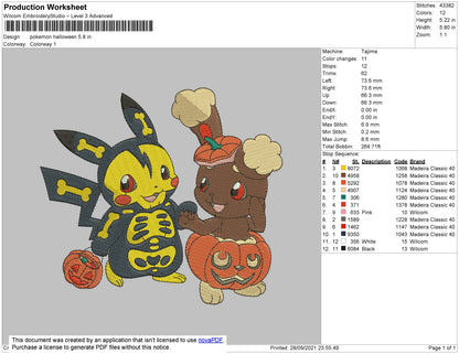 Pokemon Halloween Embroidery File 4 size