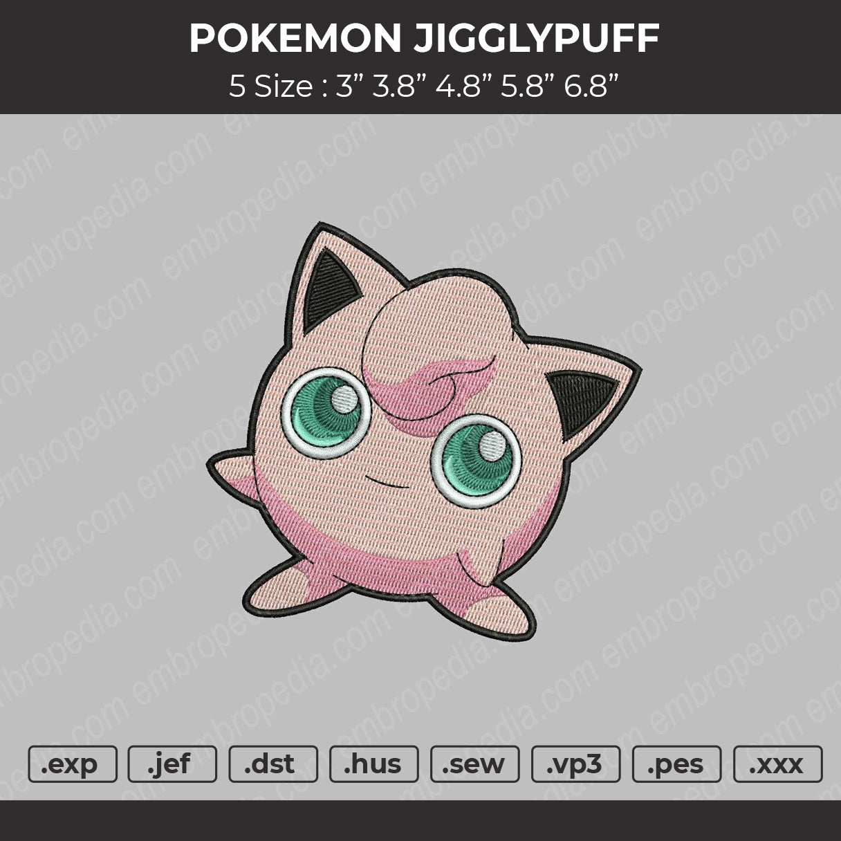 Pokemon Jigglypuff Embroidery File 4 size