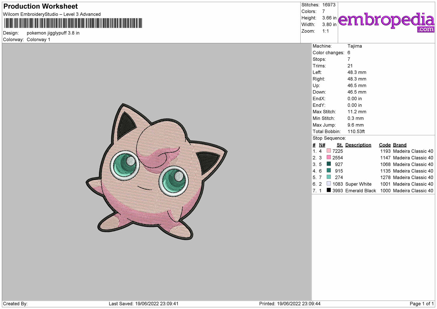 Pokemon Jigglypuff Embroidery File 4 size