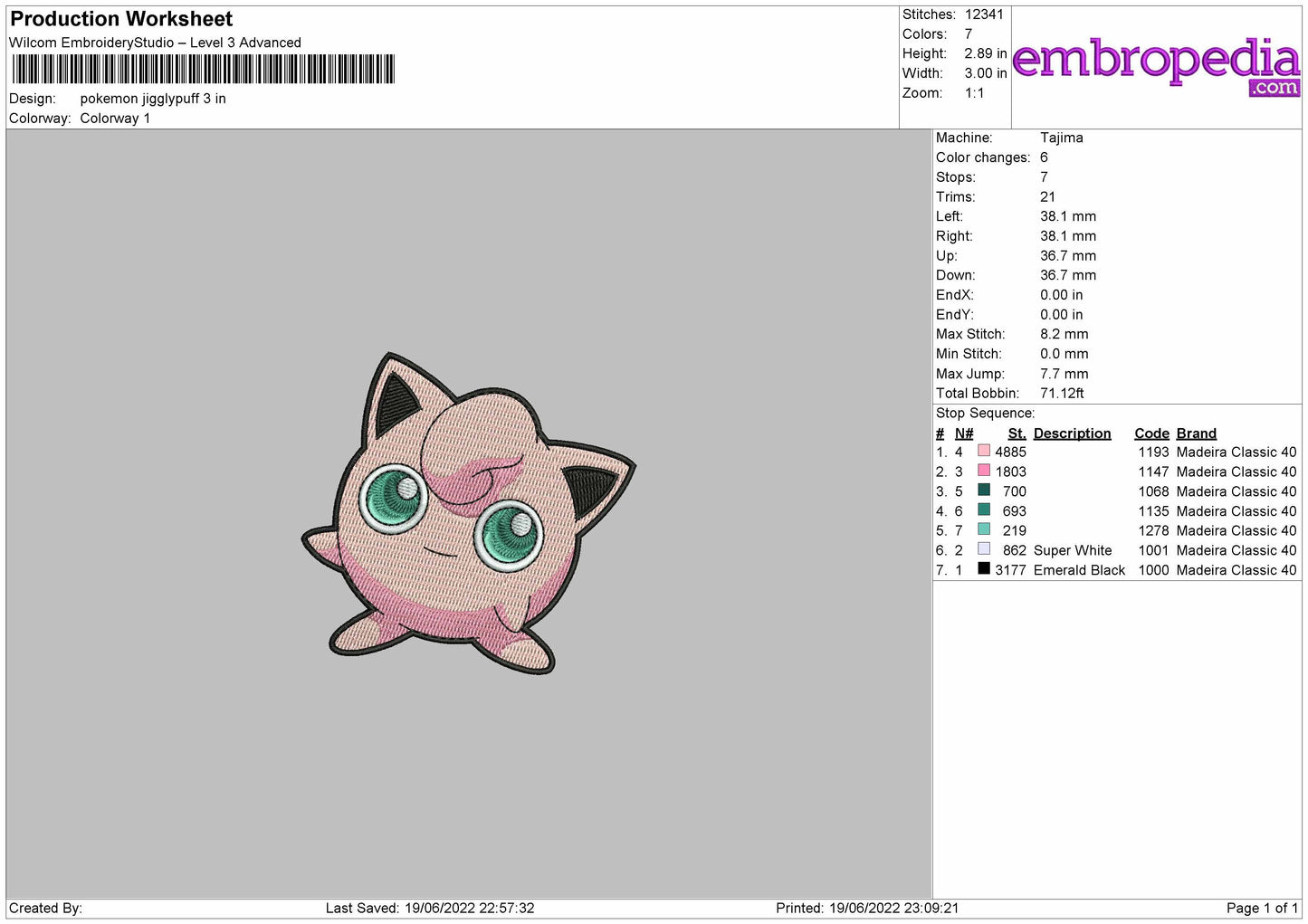 Pokemon Jigglypuff Embroidery File 4 size