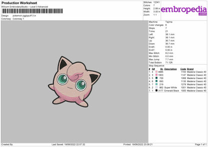 Pokemon Jigglypuff Embroidery File 4 size