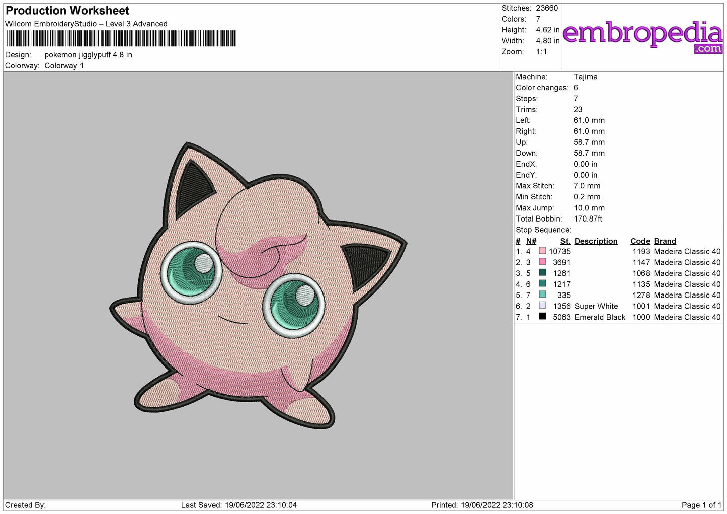 Pokemon Jigglypuff Embroidery File 4 size