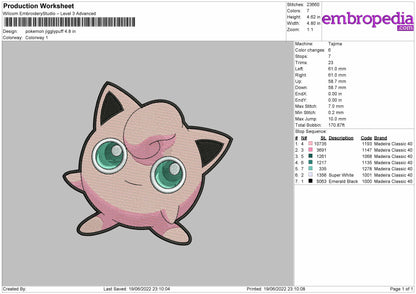 Pokemon Jigglypuff Embroidery File 4 size