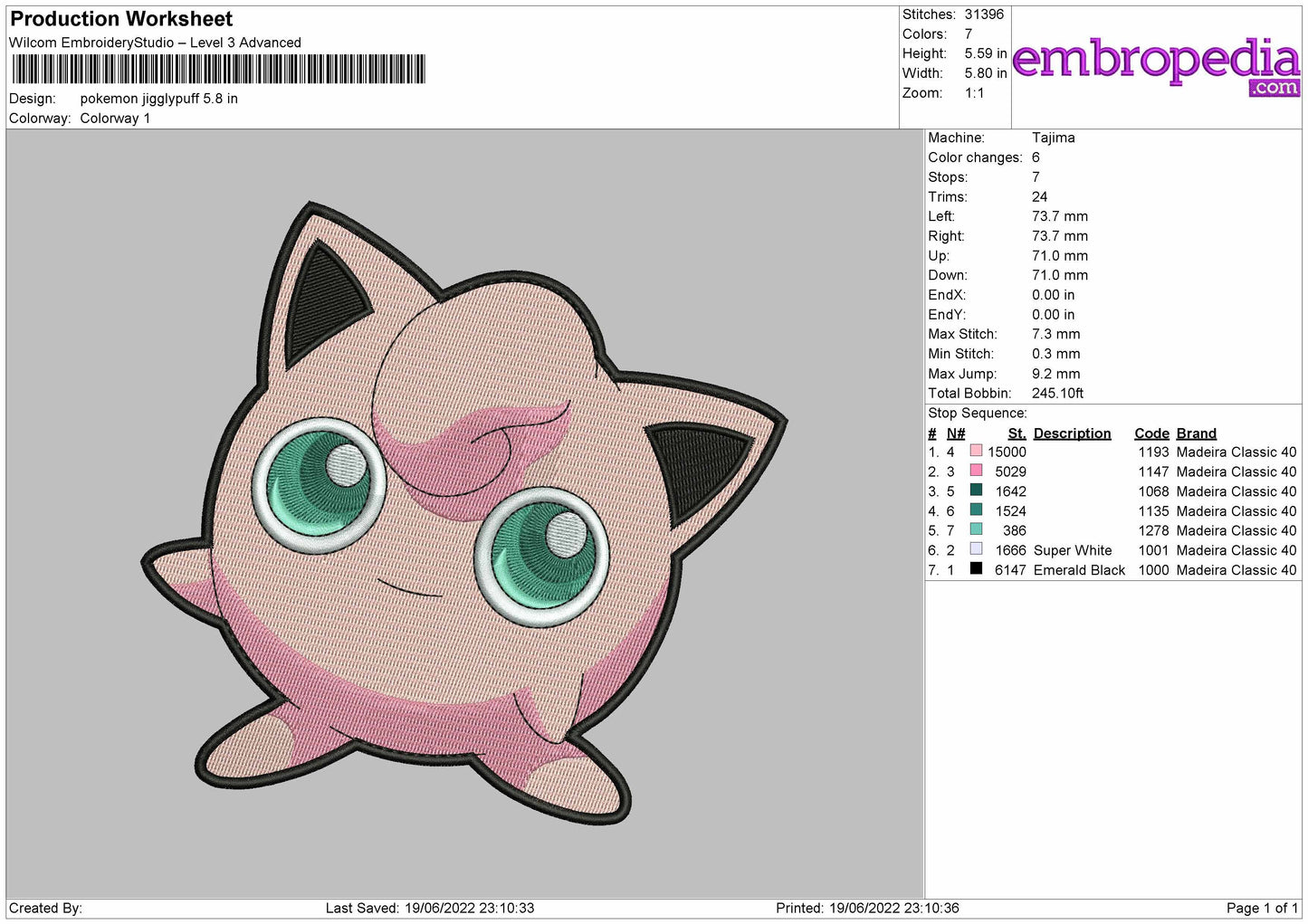 Pokemon Jigglypuff Embroidery File 4 size