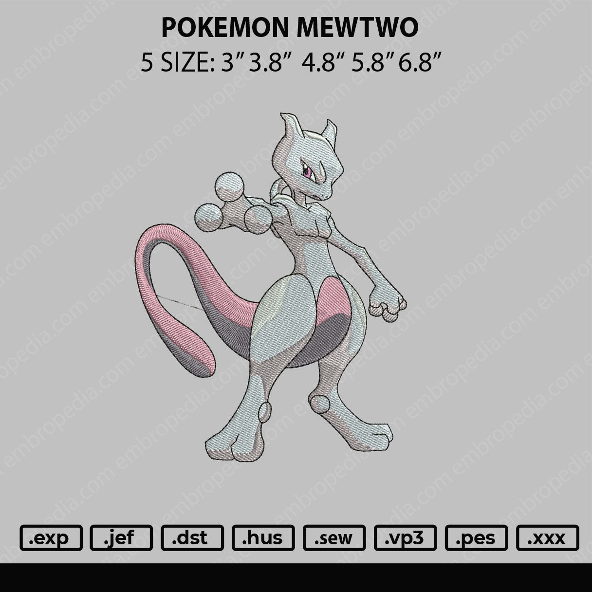 Pokemon Mewtwo Embroidery Design File 4 size