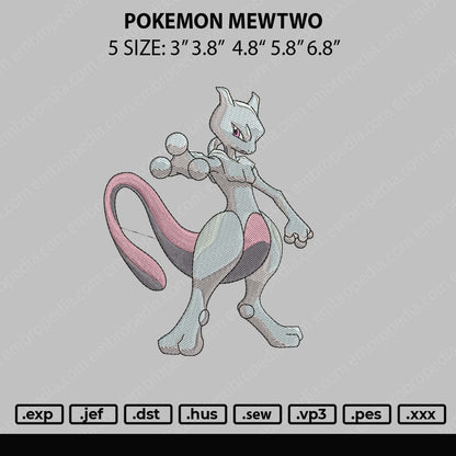 Pokemon Mewtwo Embroidery Design File 4 size