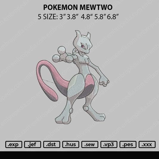 Pokemon Mewtwo Embroidery Design File 4 size