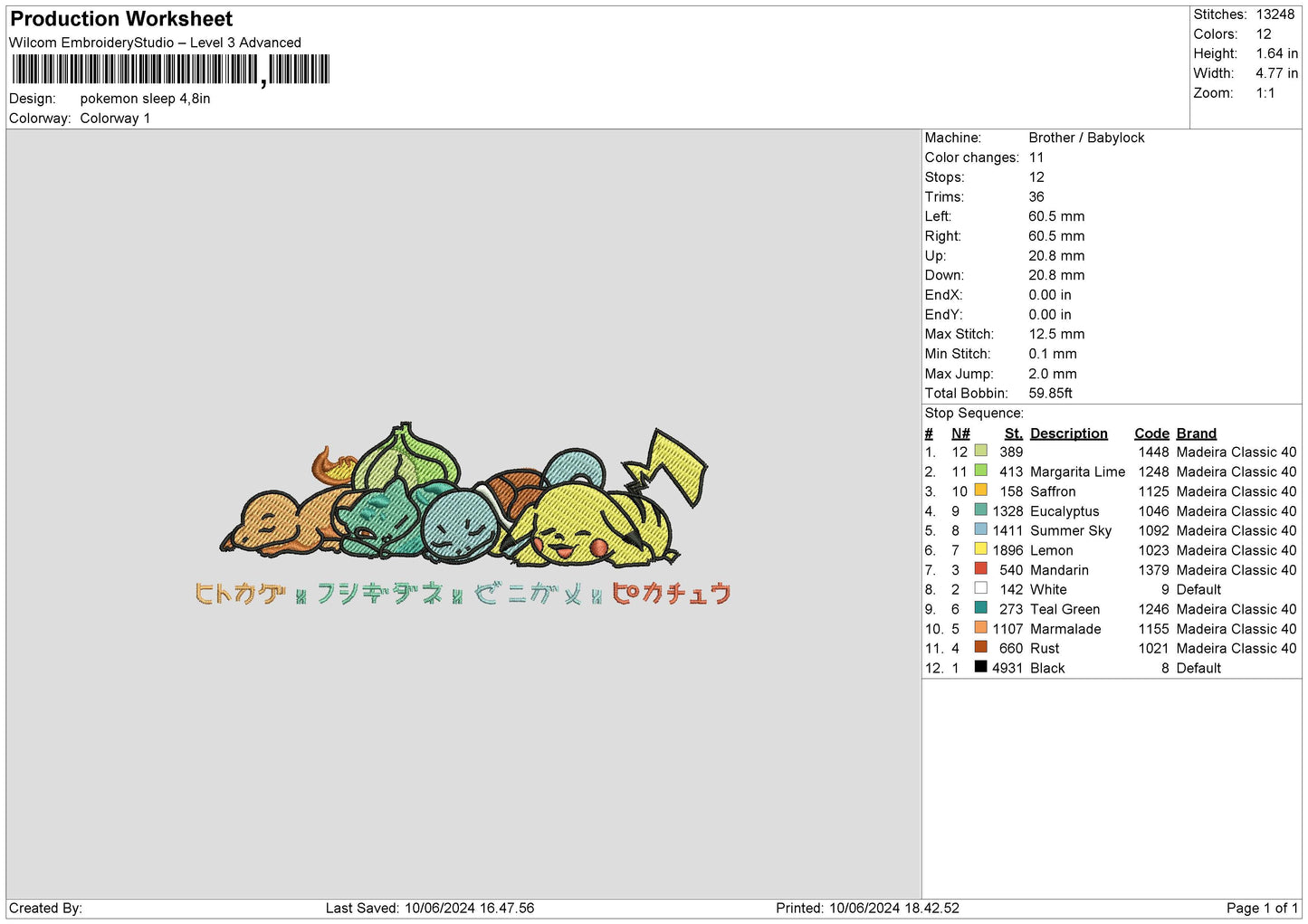 Pokesleep Embroidery File 6 sizes