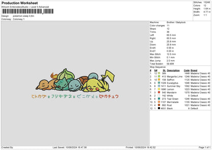 Pokesleep Embroidery File 6 sizes