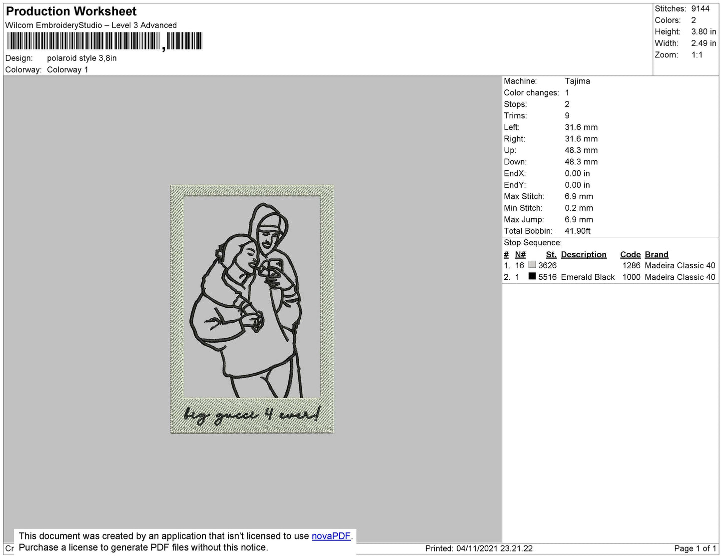 Polaroid Style Embroidery File 4 size