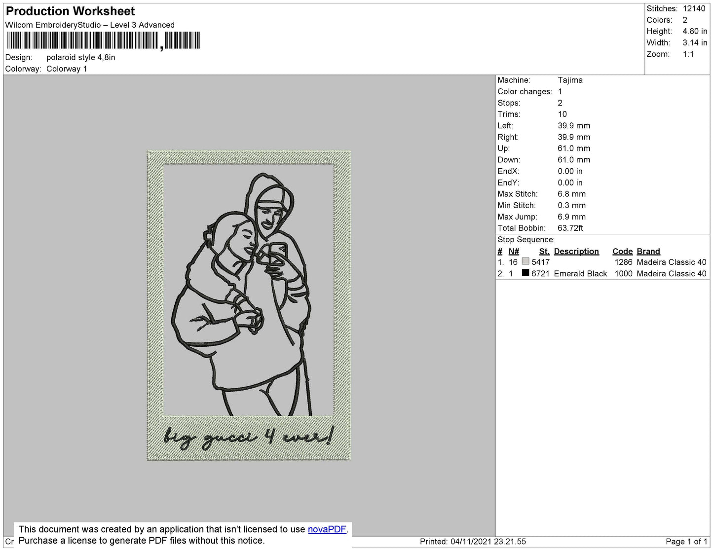 Polaroid Style Embroidery File 4 size