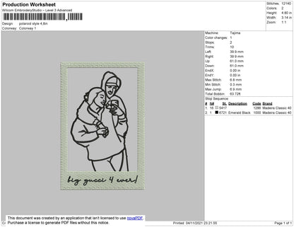 Polaroid Style Embroidery File 4 size