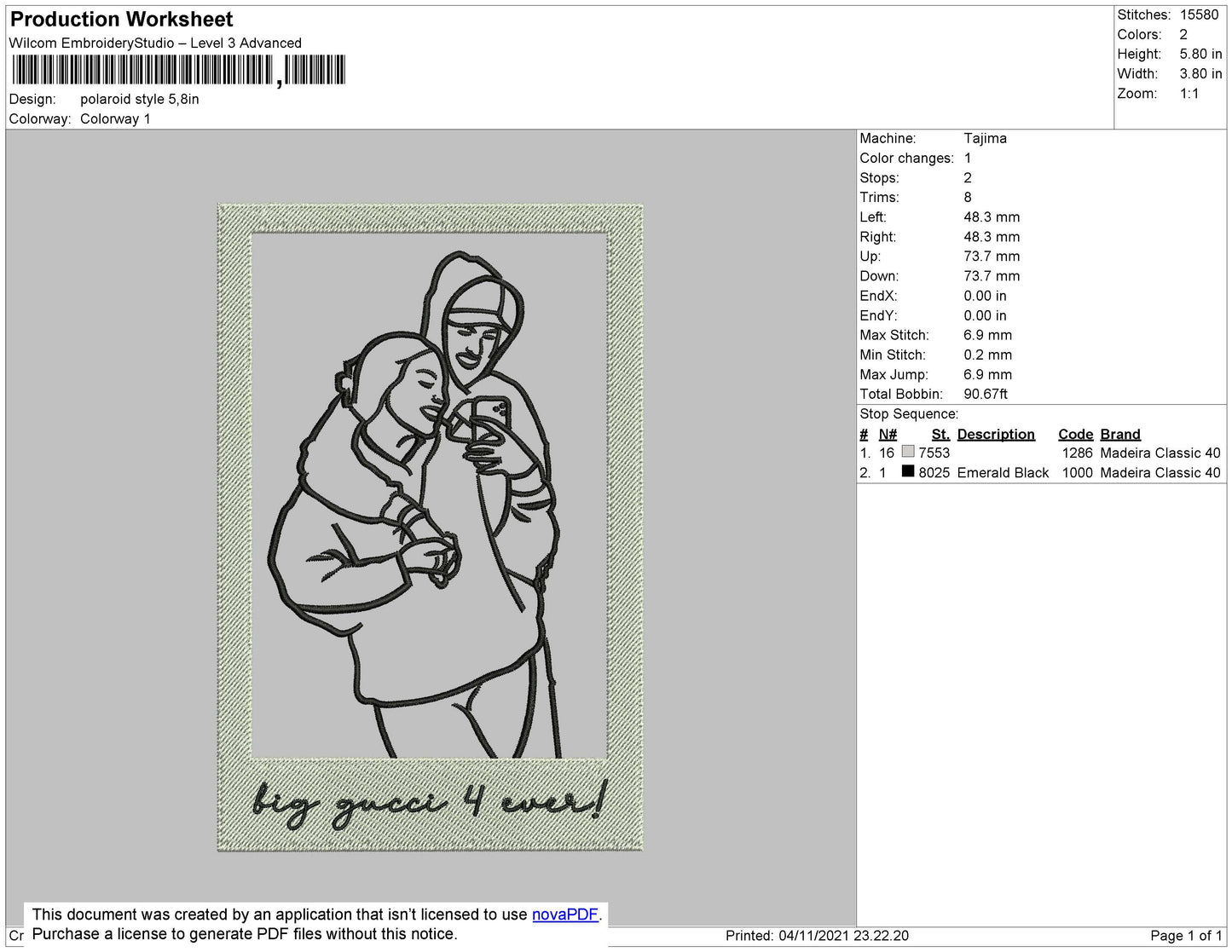 Polaroid Style Embroidery File 4 size