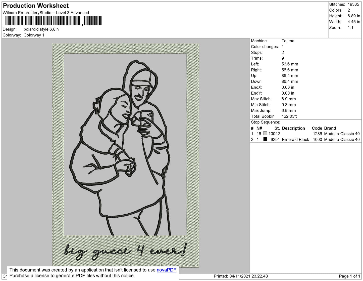 Polaroid Style Embroidery File 4 size