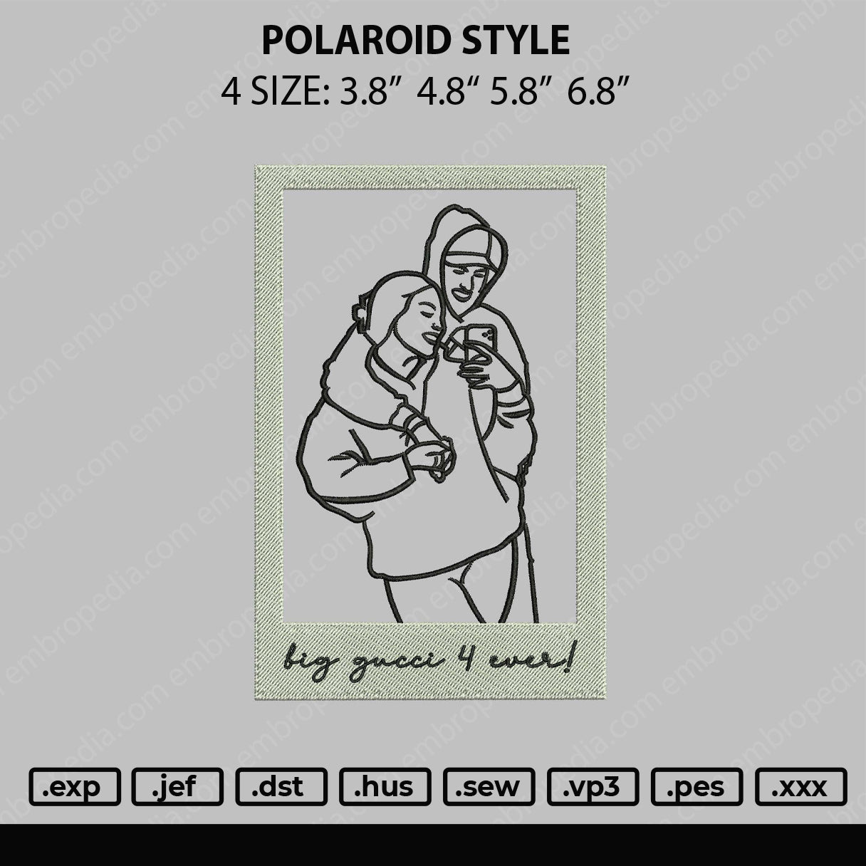 Polaroid Style Embroidery File 4 size