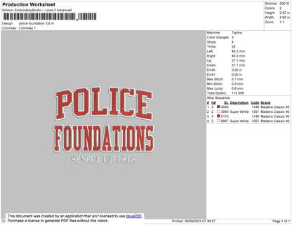 Police Foundation Embroidery File 4 size