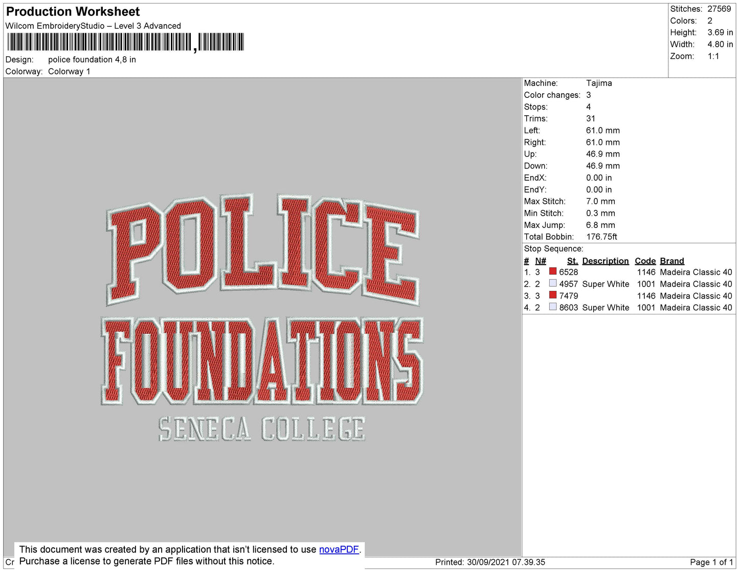 Police Foundation Embroidery File 4 size