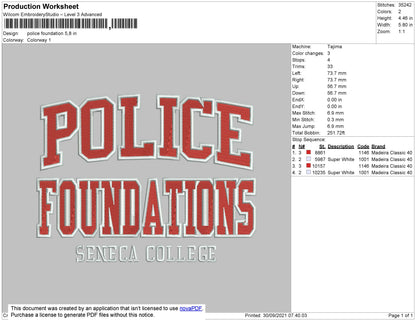 Police Foundation Embroidery File 4 size