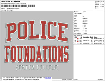 Police Foundation Embroidery File 4 size