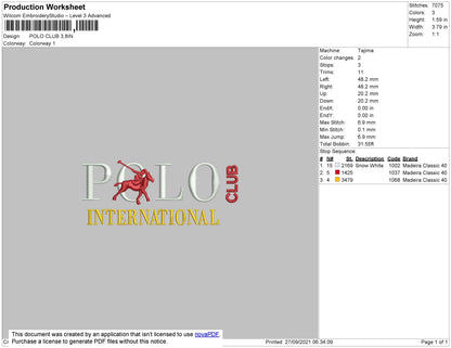 Polo Club Embroidery File 4 size